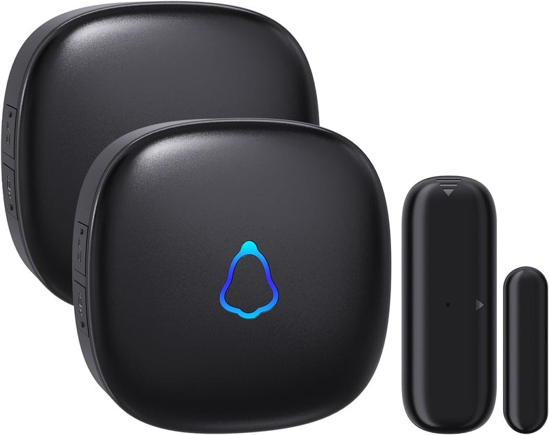 METAK Wireless Door Chime, Door Open Contact Sensor Alarm with 500 FT Range, 58 Chimes and 5 Volume Levels for Business/Store/Home/Office When Entering, 1 Transmitter + 2 Plug-in Receiver (Black) - Image 1
